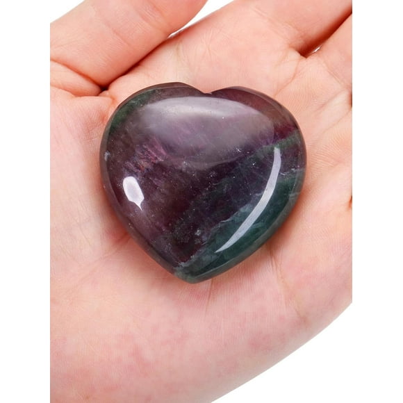 Jovivi 45mm Big Fluorite Crystal Heart Healing Crystals Heart Stones Polished Pocket Love Gemstones Chakra Reiki Energy Balancing Meditation Massag Gift