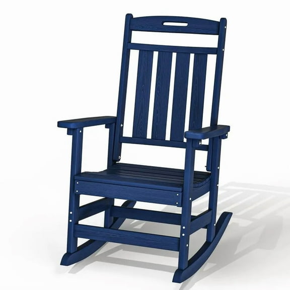 Buytoshop Rocking Chair Outdoor, Patio Rocking Chair with 380lbs Support, Smooth Porch Rocker for Deck Lawn Yard,Navy Blue