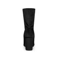 thumbnail image 4 of BLISSFUL STEP Women's Boots Foldable Faux Velvet Block Heel Mid Calf Ankle Boots Black 7, 4 of 8