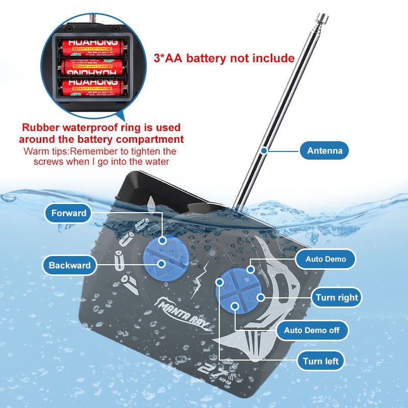 Pool Toys Remote Control Stingray Diving into Water High Simulation Manta ray Lights bulit-in Rechargeable Battery Remote Control Bathtub Summer Pool Toys Great Gift RC Boat for 8-12 Year Kids Blue