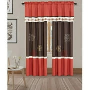 Yasmine Rod Pocket Window Curtain Panel Pair and Valance In Spice/Brown