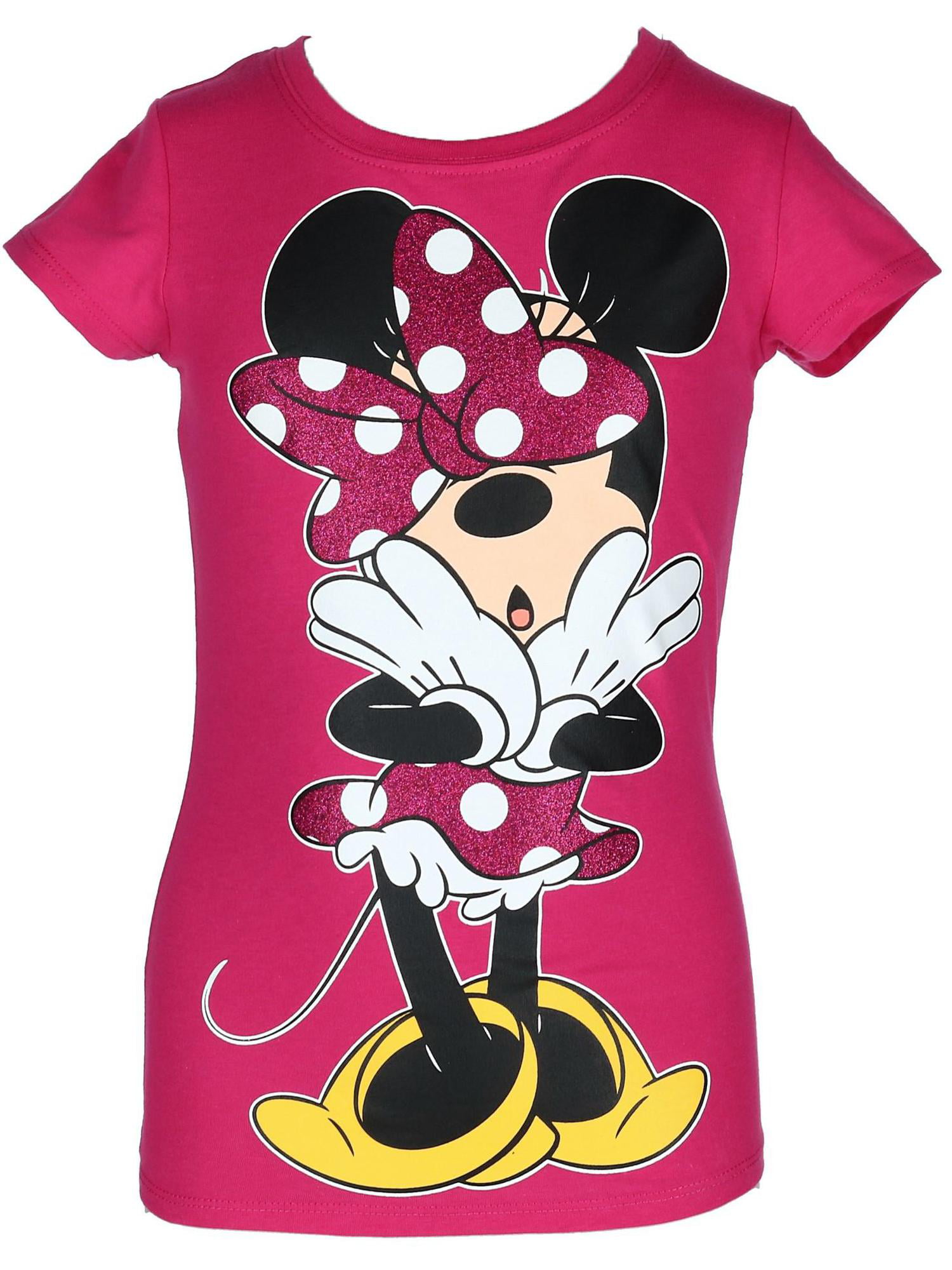 Girls Minnie Mouse T-Shirt Kids Disney Tee Sequin Bow Pink Top New Age 2-8 