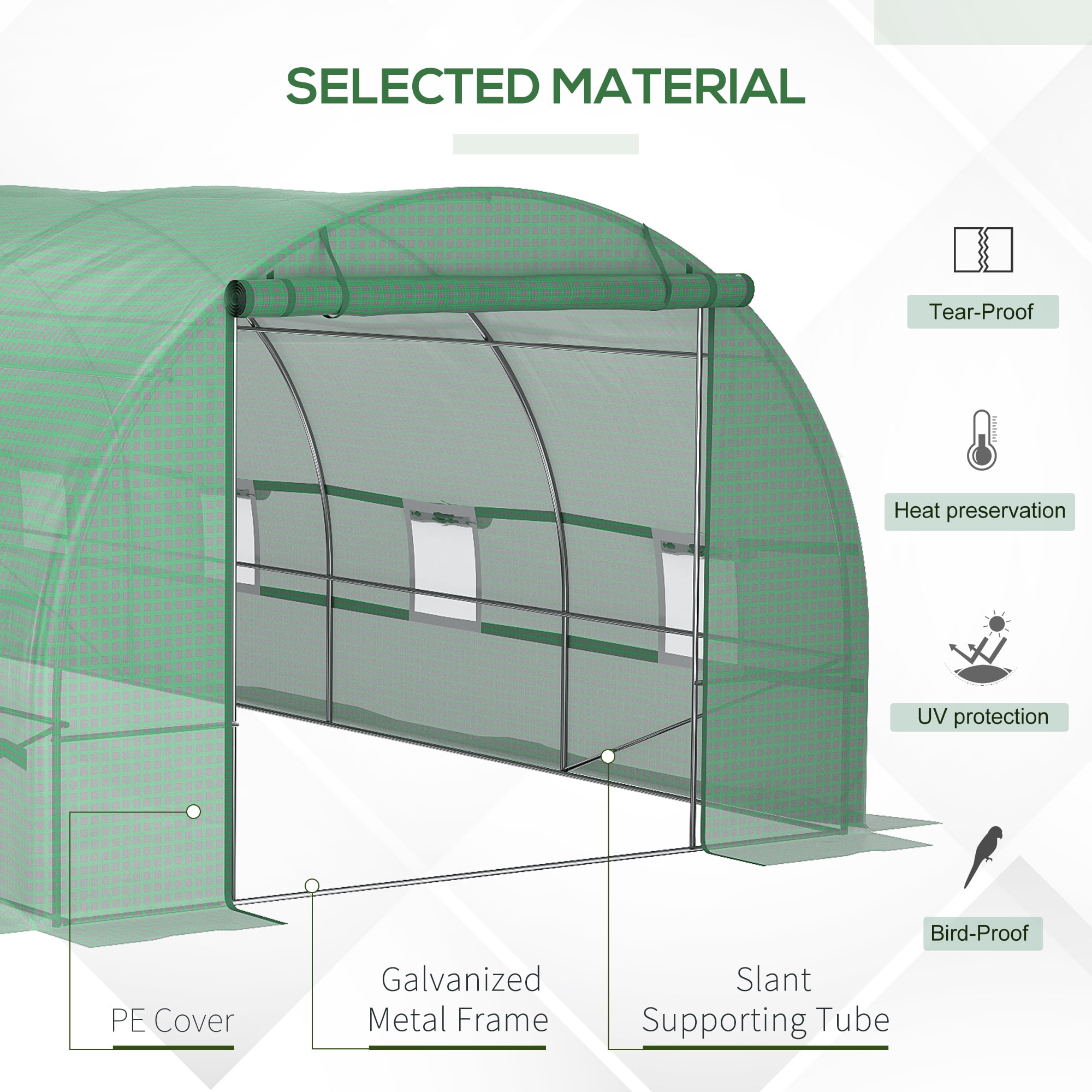 Outsunny 234.25" x 118" x 82.75" Walk-In Tunnel Greenhouse with Zippered Door & 8 Mesh Windows, Large Hot House Kit, Galvanized Steel Frame, Green