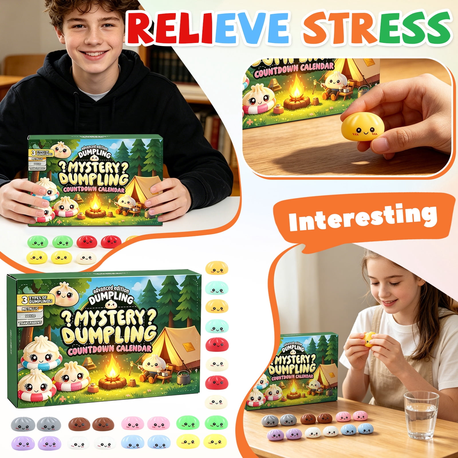 Dumpling Mystery Advent Countdown Calendar, 24-Day Dumpling Squishies Countdown Calendar, Mystery Dumpling Decompression Countdown Calendar