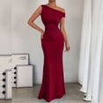 thumbnail image 2 of SAWOBUUN Womens One Shoulder Maxi Dress Solid Ruched Bodycon Elegant Evening Party Cocktail Dress, 2 of 8