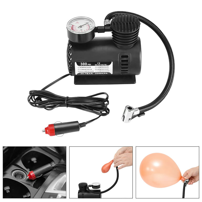 Air Compressor Pump, Car Air Pump Portable Tire Inflator Pump + Gauge 12V  300 PSI Tire Pump for Car, Truck, Bicycle, and Other Inflatables