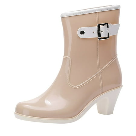 

Luiyenes Punk Style Mid Snow Boots Women s Non-Slip Rain Boots High Heel Water Shoes