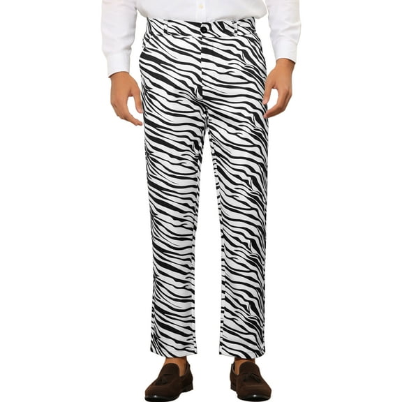 INSPIRE CHIC Printed Pants for Men's Straight Fit Leopard Printed Trousers 30 Black White