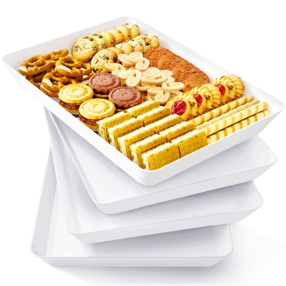 White Reusable Serving Trays for Parties 4 Count, BPA-Free Plastic Platters Ideal for Catering, Fruit, Snacks & Appetizer Display