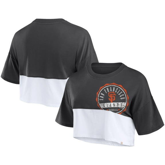 Women's Fanatics Heather Black/White San Francisco Giants Color Split Boxy Cropped T-Shirt