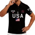 thumbnail image 4 of Conairie Men 4th of July Polo Shirts Short Sleeve Button Stand Collar Patriotic Golf Shirt American Falg Print Work Tee Pullover Outfits Black L, 4 of 4