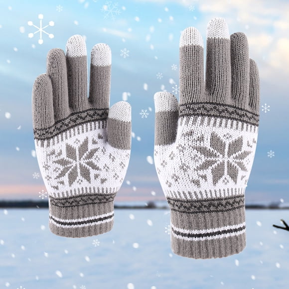 Gloves Mittens Men's And Women's Snowflake Printing Gloves, Creative And Fashionable Mobile Phone With Screen Knitted Gloves, Thick And Warm Winter Adult Gloves Mittens
