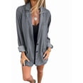 thumbnail image 3 of Women'S Button Denim Shirt Long Sleeve Lapel Casual Loose Denim Jacket Gray S, 3 of 8