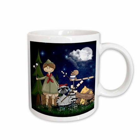 

3dRose Boy Scout Camper in the Woods with a Squirrel and Marshmallows Ceramic Mug 15-ounce
