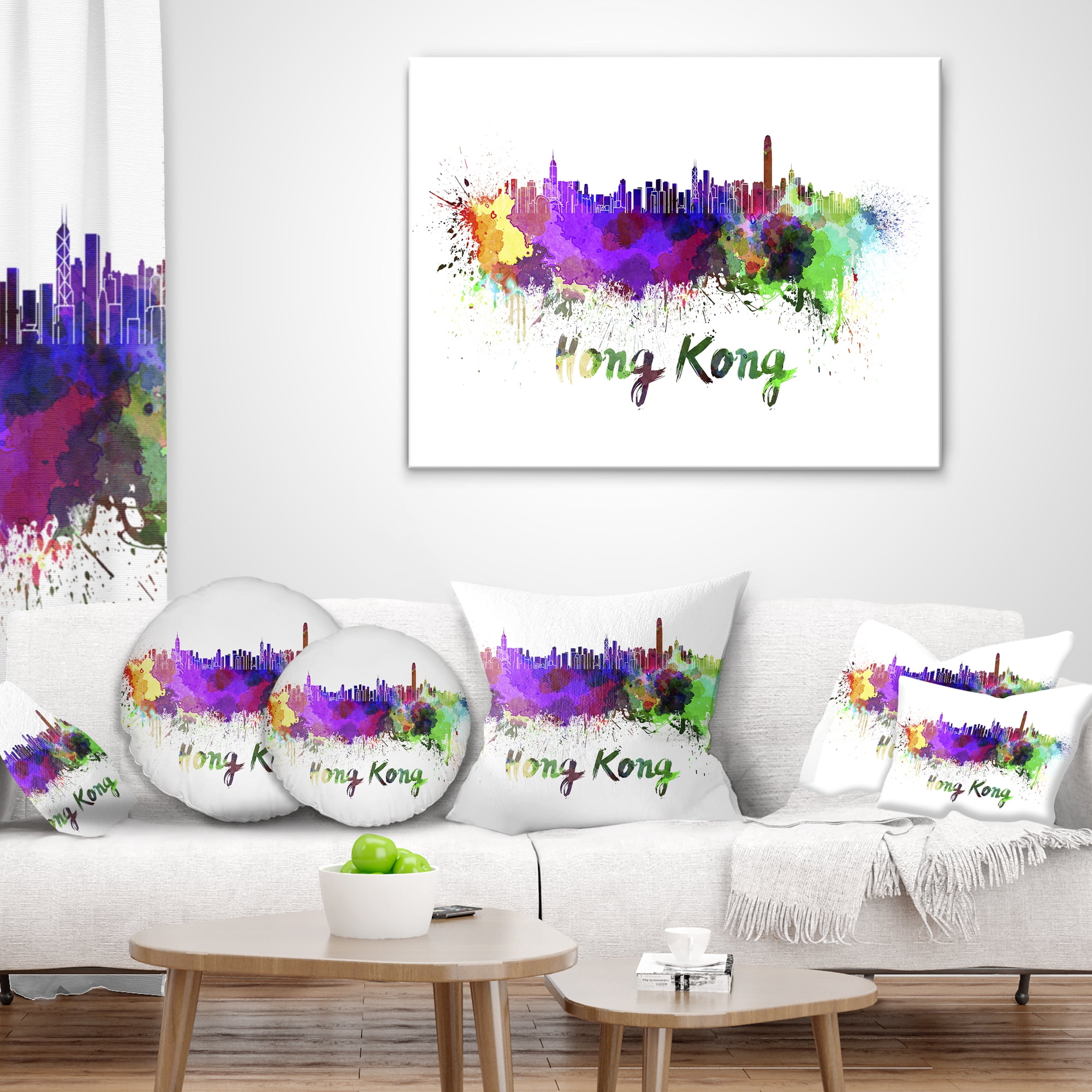 Designart Hong Kong Skyline - Cityscape Throw Pillow - 12x20