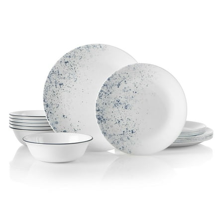 Corelle Vitrelle 18 Piece Service for 6 Dinnerware Set Triple Layer Glass and Chip Resistant Lightweight Round Plates and Bowls Set Indigo Speckle Walmart