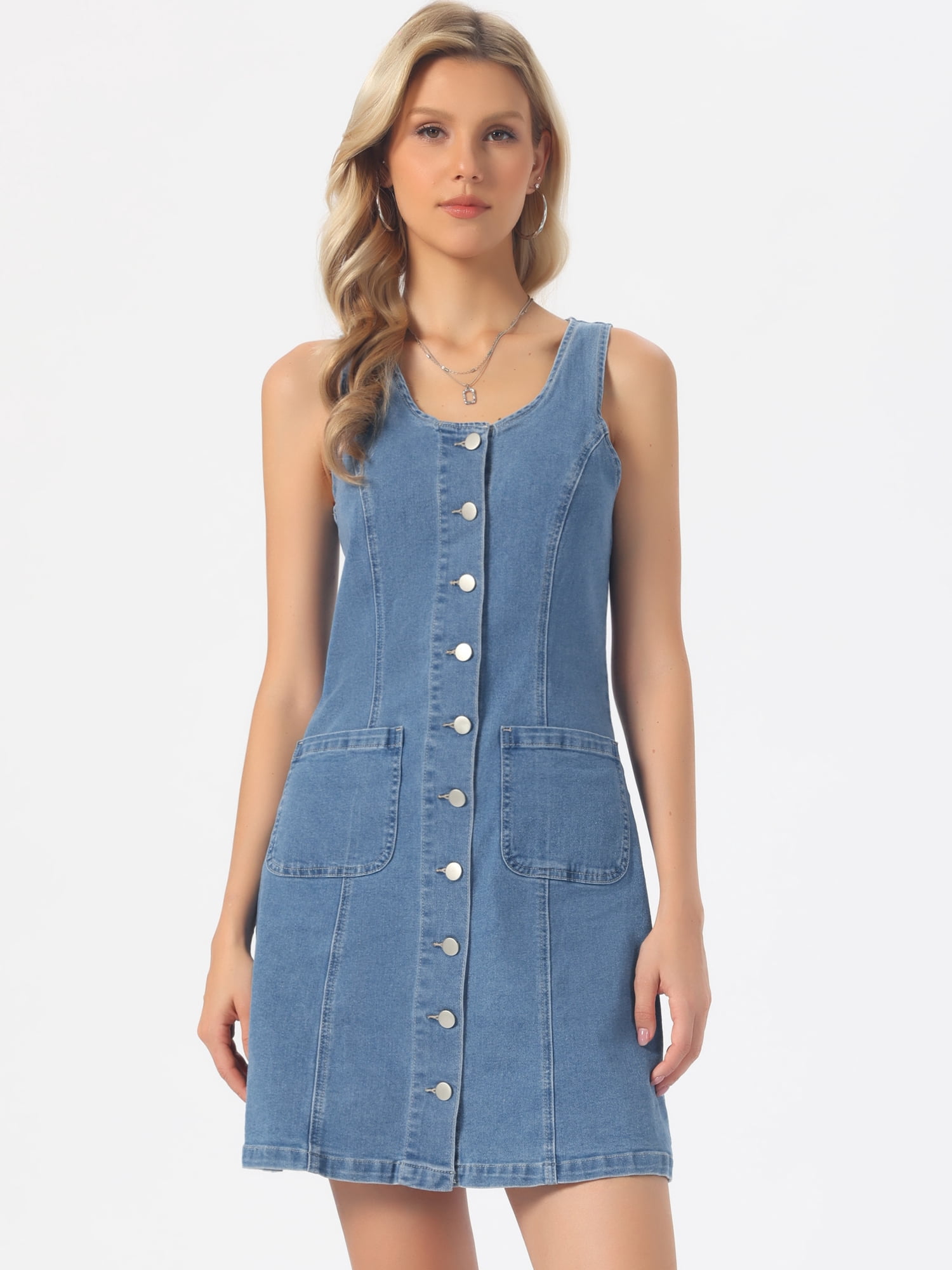 DARING DIVA Women's Denim Button Down Sleeveless Mini Length Dress XS Light Blue
