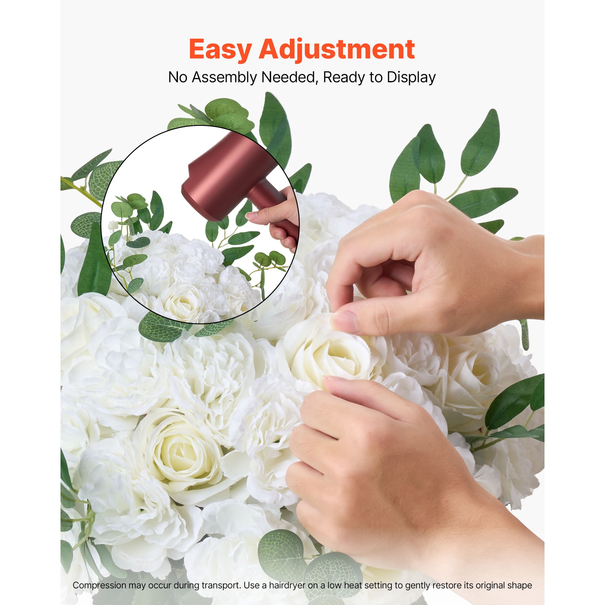 KFFKFF Set of 10 Artificial Flower Balls, 17.7-Inch Diameter White Rose Arrangements, Decorative Faux Floral Centerpieces for Weddings, Home, and Table Decor