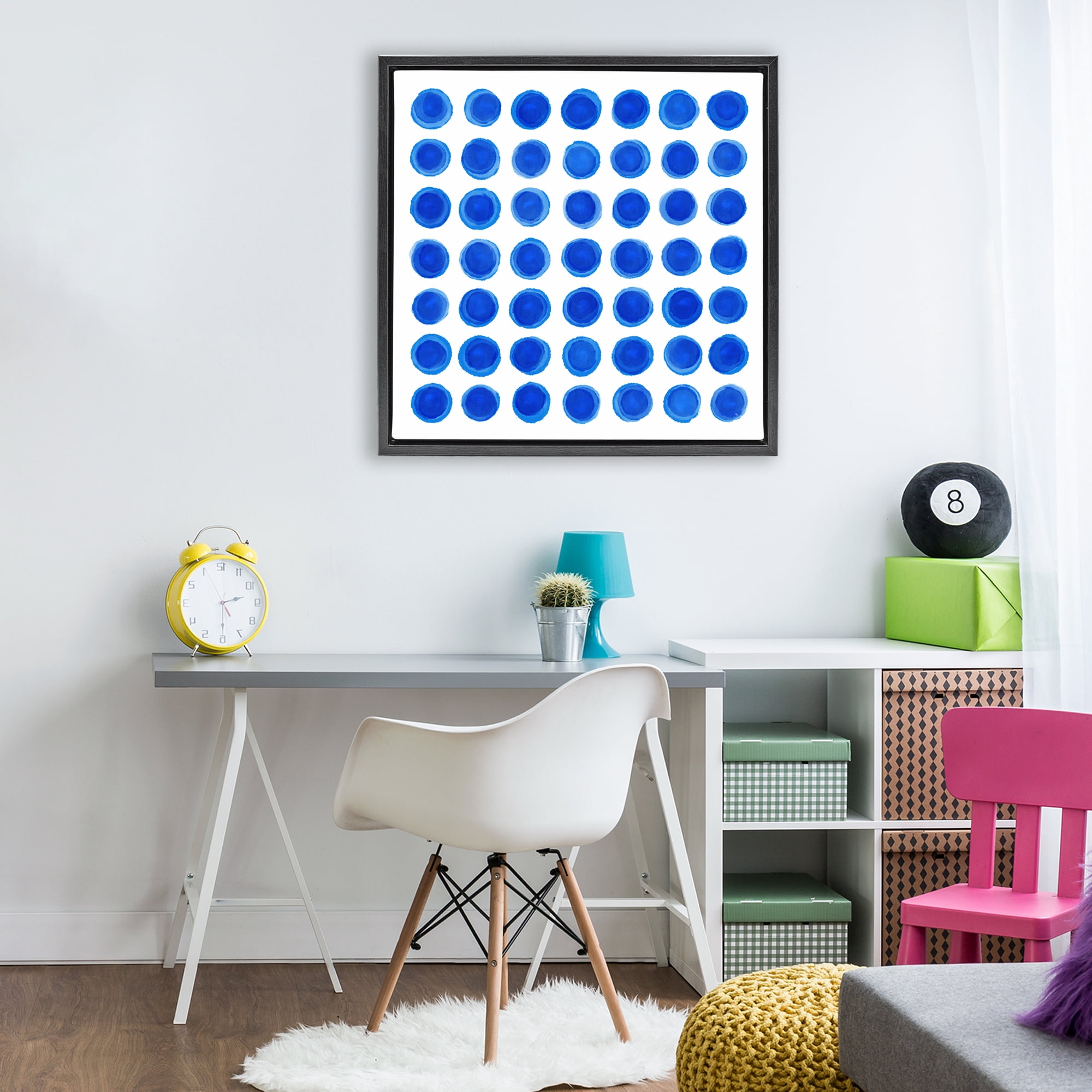 Stupell Industries Blue Dots Uniform Pattern Black Framed Floater Canvas Wall Art, design by Martina Pavlova