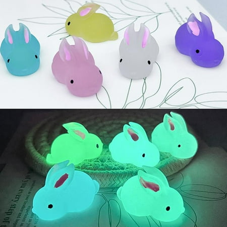 

2Pcs Luminous Mini Resin Rabbit Car Dashboard Toys Mascot Rabbit Dolls Figures Home Garden Decoration Cartoon Color Chick Cute