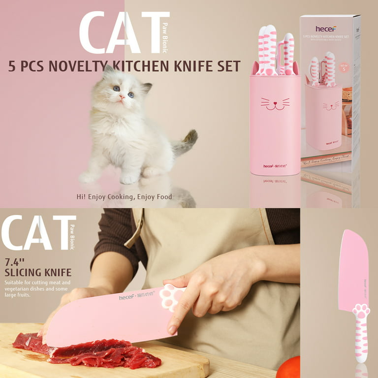 HAUSHOF Kitchen Knife Set 5PCS Pink Rainbow Knife Sets Premium