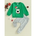 thumbnail image 2 of Bagilaanoe 2Pcs Toddler Baby Boy Christmas Clothes Santa/Elk Embroidery Long Sleeve Sweatshirt Tops + Sweatpants 6M 9M 12M 18M 24M 3T Kids Fall Pants Set, 2 of 9