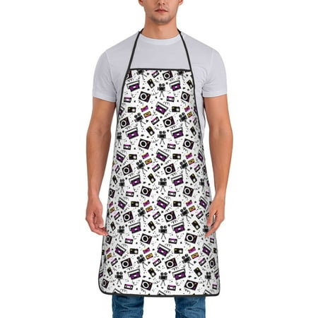 

Wukai Music Player Print Aprons Adjustable Bib Aprons Cooking Kitchen Chef Apron for Women and Men