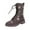 Coffee, variant on QQAMB Women's Ankle Boots with Flower Embroidery Round Toe Front Lace-Up and Side Zipper Low Heel Casual Winter Boots