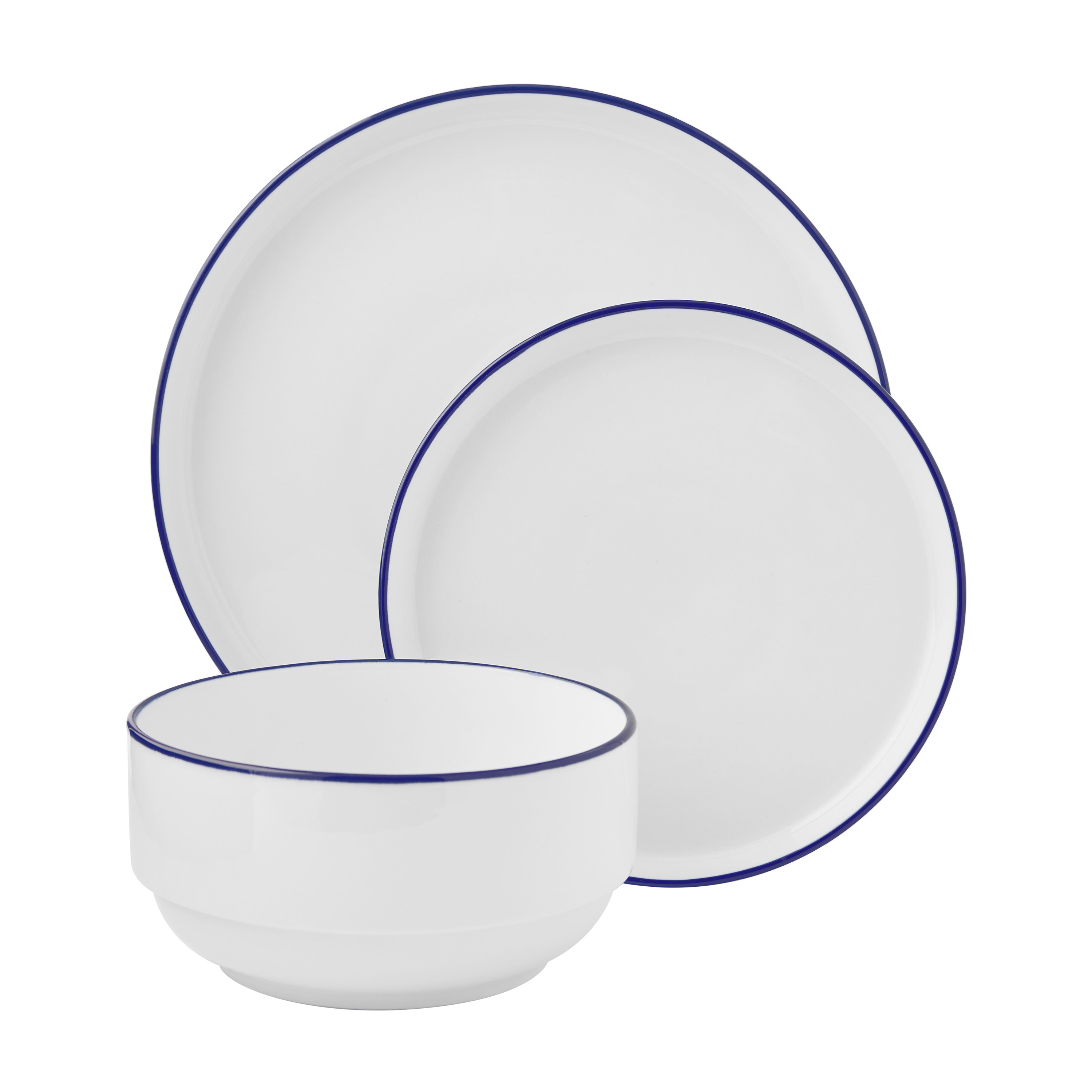 Mainstays 12-Piece Blue Rim Stoneware Dinnerware Set photo 1