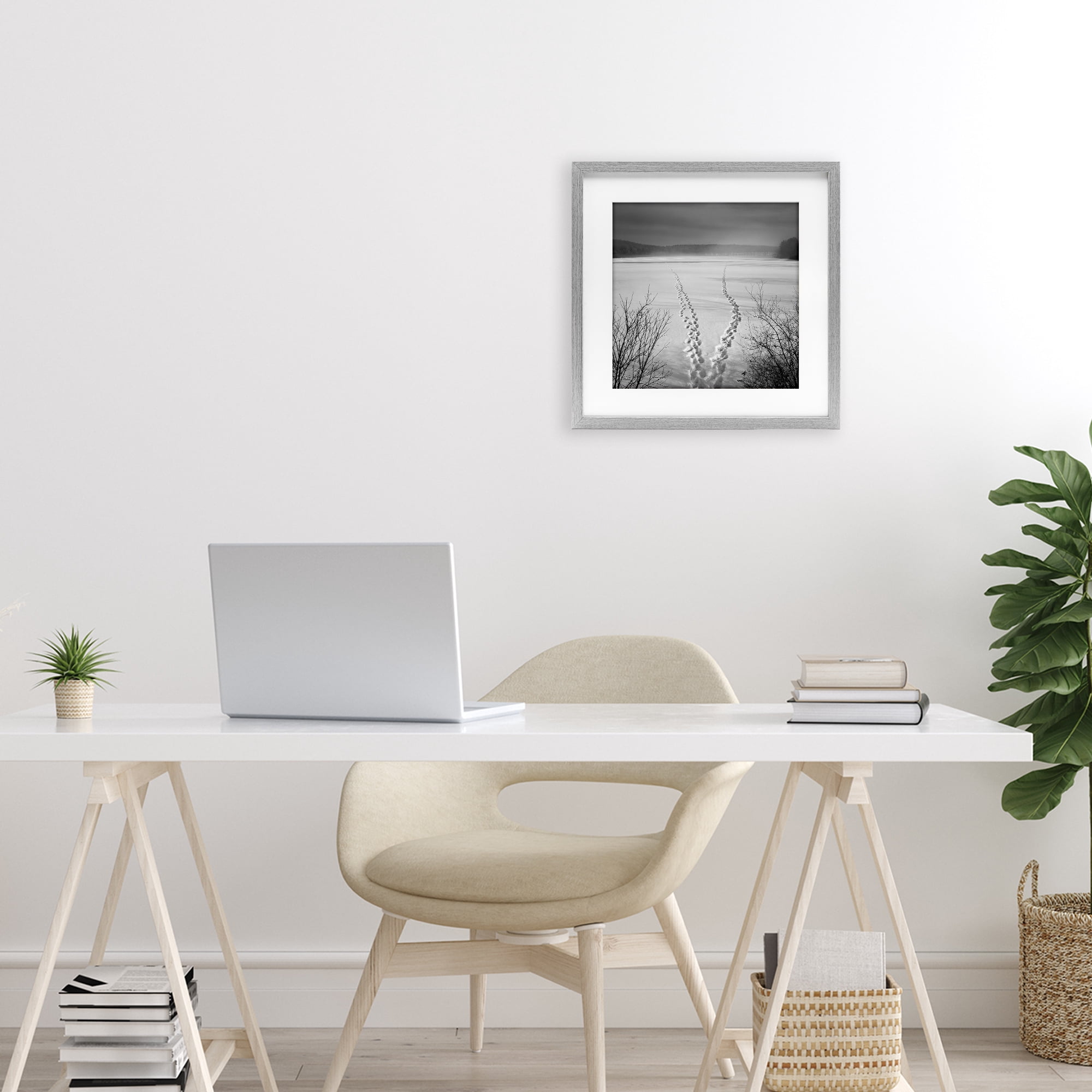 Stupell Industries Snowstep Tracks Across Frozen Lakes Gray Framed Print Under Glass, design by Chip Forelli