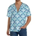 thumbnail image 3 of Vsdgher Blue Fish Scale Texture Print Men's Wrinkle Free Untucked Cuban Shirt Business Casual Button Down Shirts Short Sleeve Shirt, 3 of 7