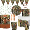 Two Trinkets Hunting Camo Disposble Plates and Napkins Bundle for 16 guests: Dinner Plates, Luncheon Napkins, Cups, Cutlery, Table Cover, Banner, Danglers, Centerpiece + Bonus Cookie Cutter & Exclusiv
