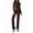 Brown, variant on 2 Piece Outfits for Women Long Sleeve Crew Neck Crop High Waist Flare Pants Tracksuit Sets Streetwear