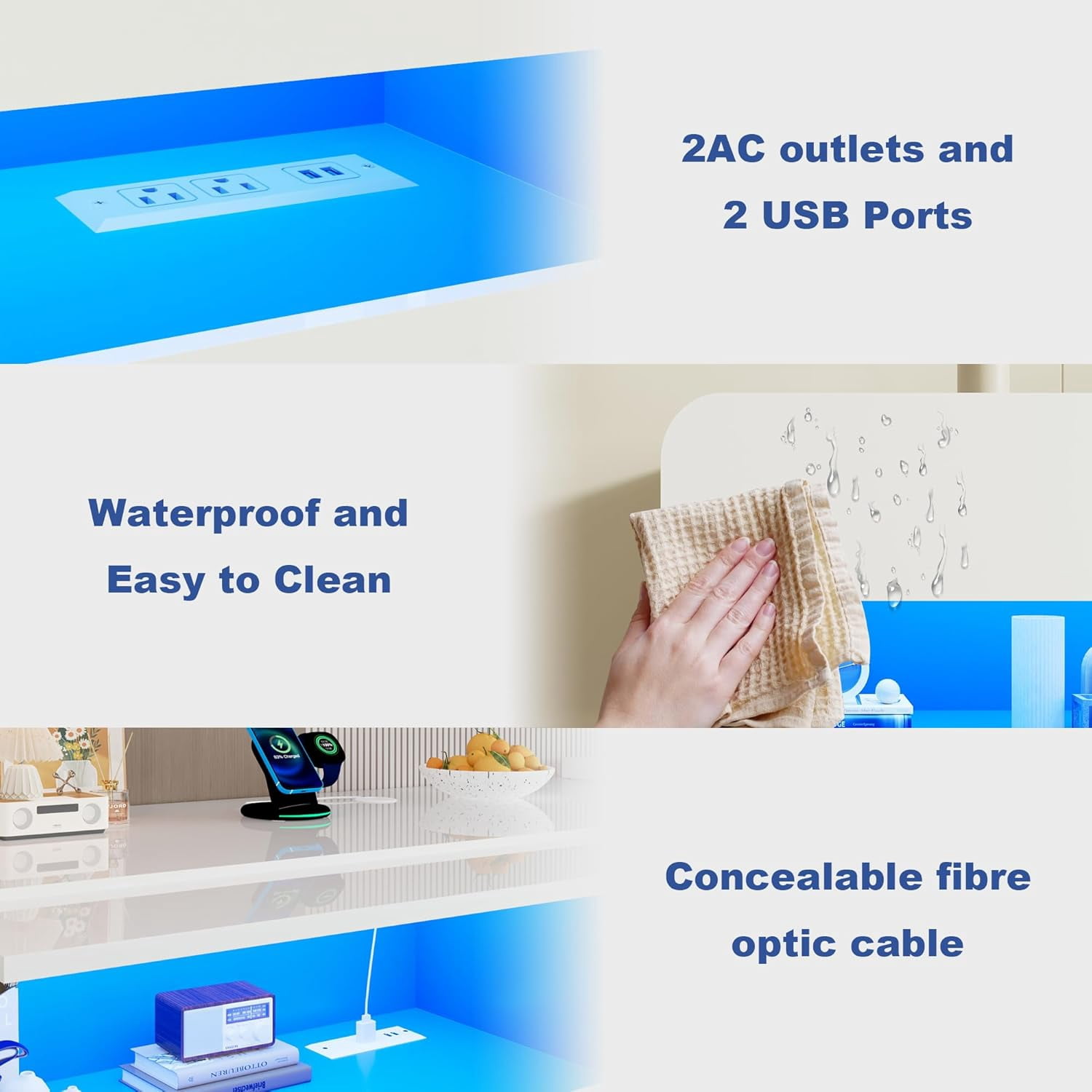 Anpoo 94.5'' Modern Floating TV Stand for TVs up to 100'' TV, LED High Gloss Entertainment Center with Storage & Power Outlet, TV Console with 20 Color Changing Lights for Living Room Bedroom, White