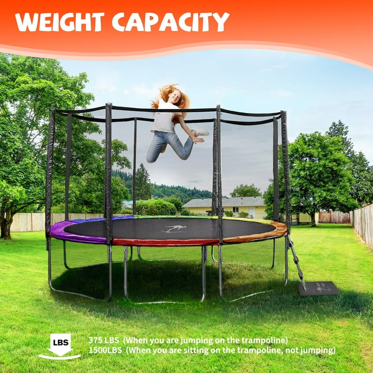 Kangaroo Hoppers 12FT Trampoline- Safety Net, Basketball Hoop