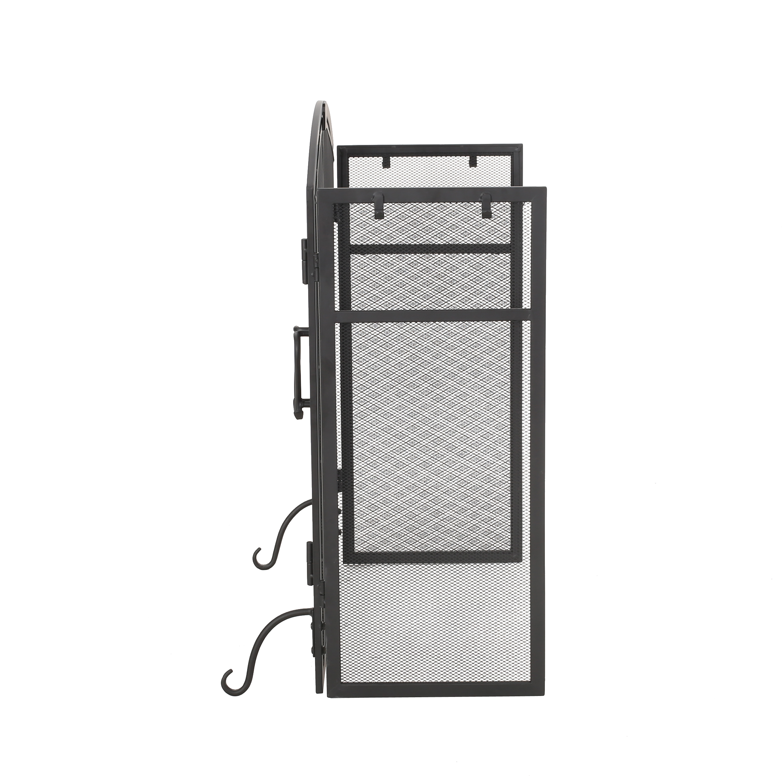 Noble House Nevaeh Modern Iron Folding Fireplace Screen with Door and Tools, Matte Black