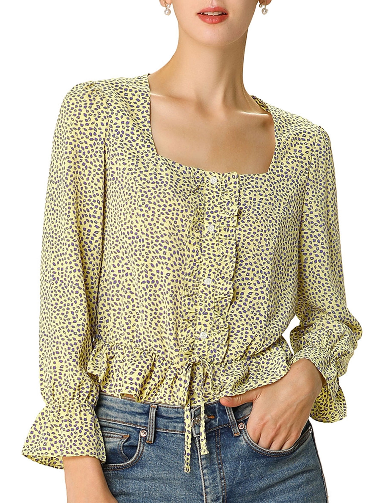 Women Autumn Sexy Square Neck Long Sleeve Top Lace Up Slim Fit Blouse Shirt Womens Top And 