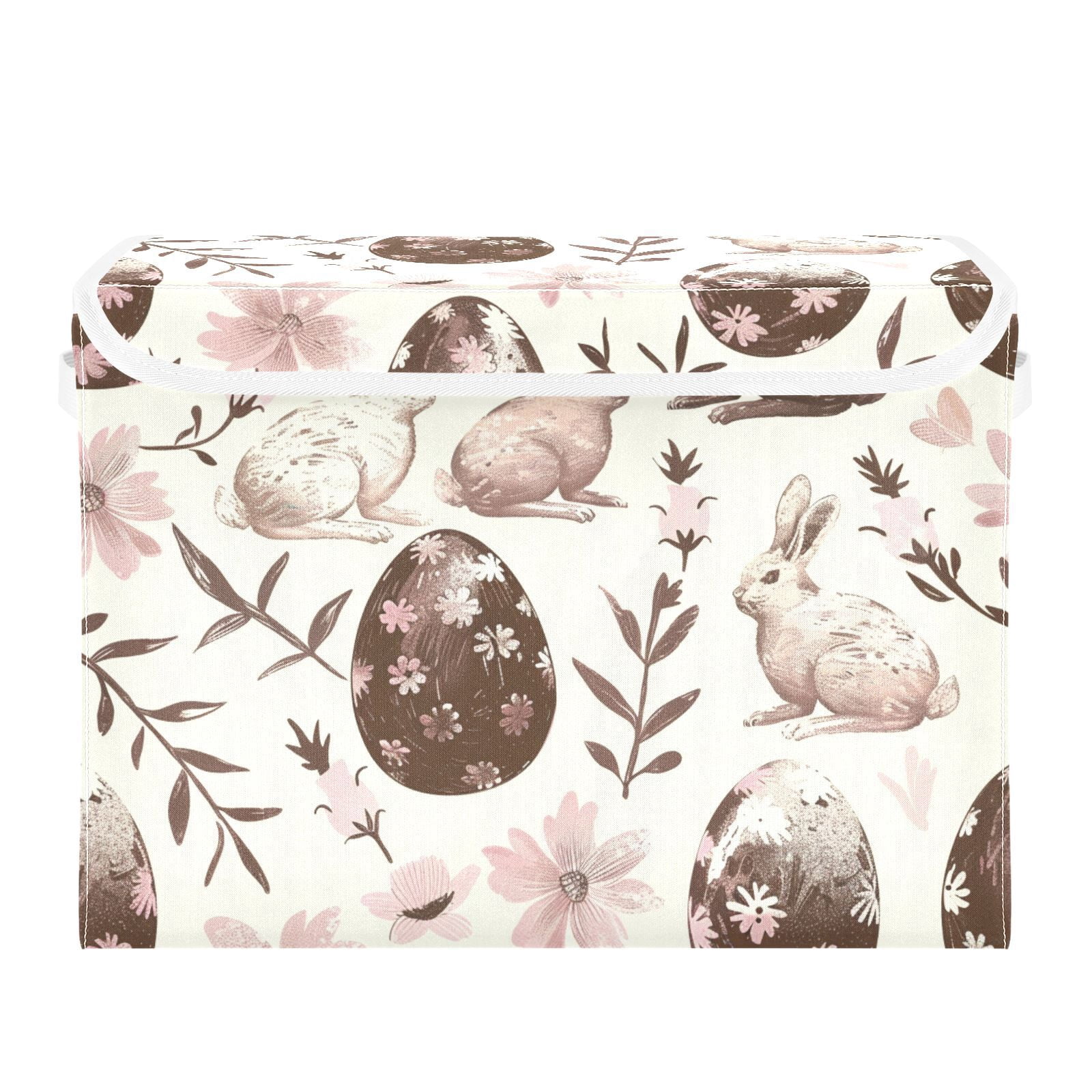 Chocolate Easter Eggs Rabbits Storage Basket for Shelves Foldable Container Organizer for Organizing Toys Clothes Books with Handles