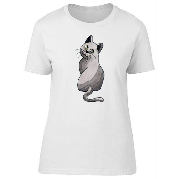 Backside Of Grey Cat Watercolor Tee Women's -Image by Shutterstock