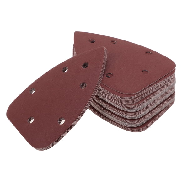 Almohadillas de lija para mouse sander Unique Bargains, 5.51 pulgadas x 3.86 pulgadas, rojas, 50 piezas, P180, triangulares con respaldo de terciopelo