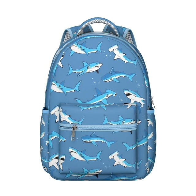 Abstract Ocean and Sea Creatures Backpack Waterproof Durable School Bag with Watercolor Shark and Whale Print, Adjustable Straps, Large Capacity for Travel and School