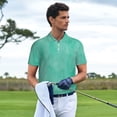 thumbnail image 3 of Picia Turquoise watercolor Print Men's Polo Shirt, Two-Button Closure Pique Polo Shirt, Summer Fashion Golf Shirt-Large, 3 of 6
