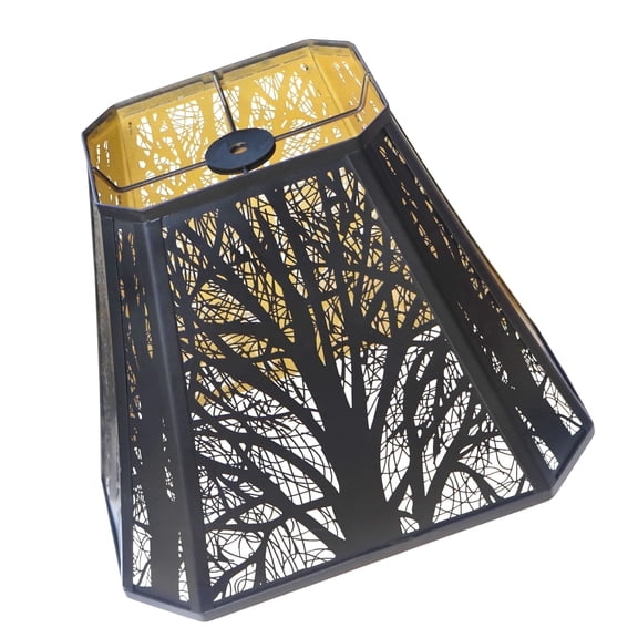 Metal Bell Lampshade, AEELLEEA Medium Cut Corner Lamp Shades  for Table Lamp and Floor Lamp, Etched Forest Lamp Shade 6.5" × 12" × 10" High, Spider Fitter