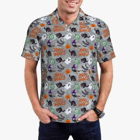Zeuib Happy Halloween Print Men s Athletic Fit Golf Polo Shirt Performance Golf Shirt for Men Button Down Golf Shirts Fashion Polo Shirt-3X-Large
