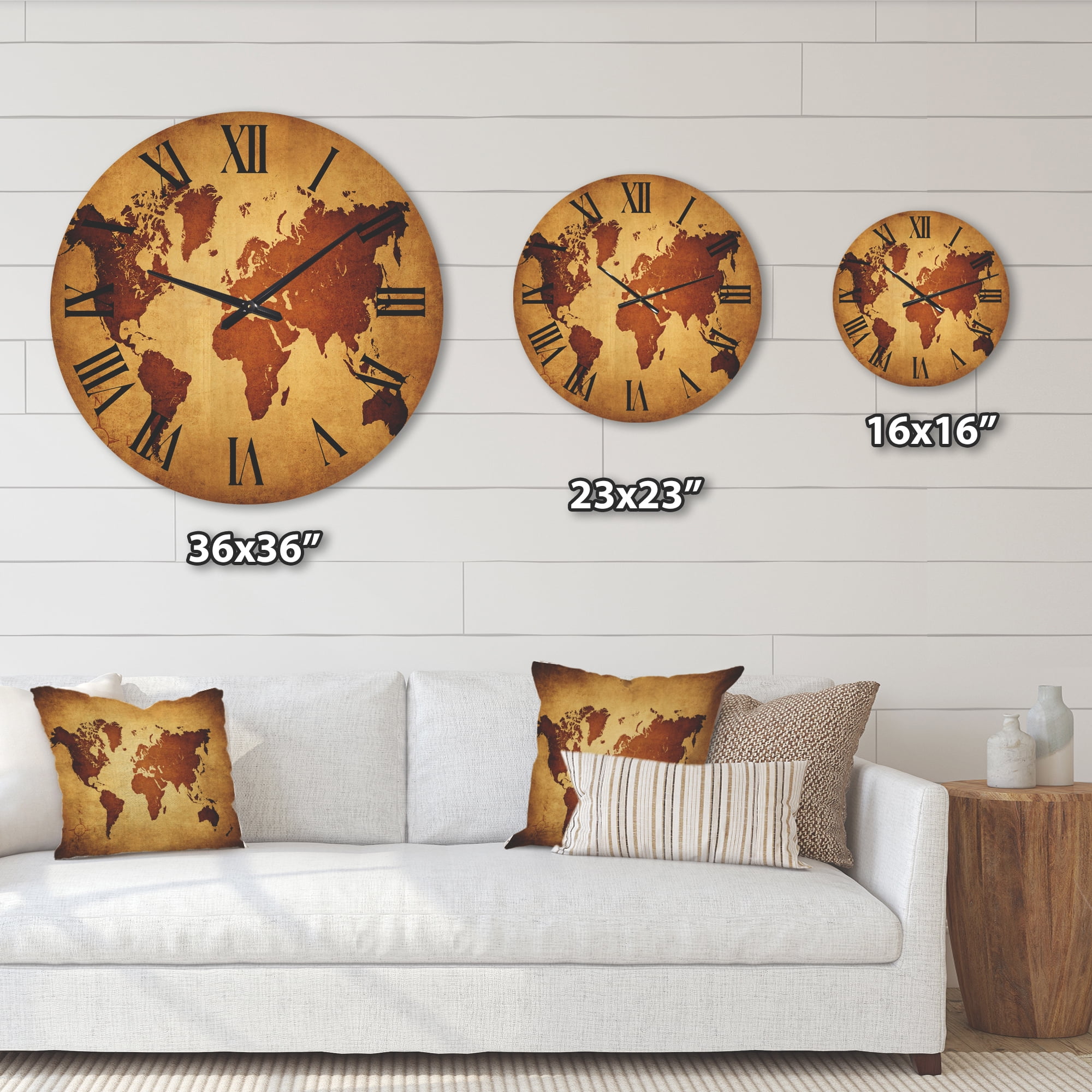 Designart 'Ancient World Map VI' Vintage Wood Wall Clock