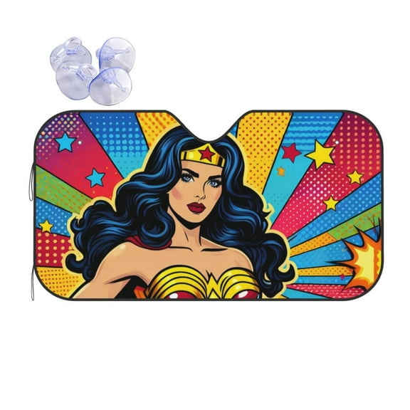 Front Windshield Sun Shade Wonder Woman Folding Shield UV Ray Blocks Visor Protector for Car Truck SUV Small