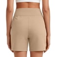 thumbnail image 4 of CQONEPT Women's High Waisted Bermuda Shorts with Pockets Knee Length Women Workout Athletic Casual Long Shorts Beige XL, 4 of 6