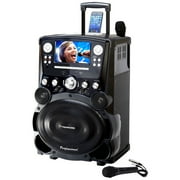 GP978 Complete Professional Bluetooth Karaoke System- 100 Watt Power Output includes 2 Microphones, Remote Control, 7€ Color Screen, Record Function with wheels. Plays DVD/CDG/MP3G/USB/SD