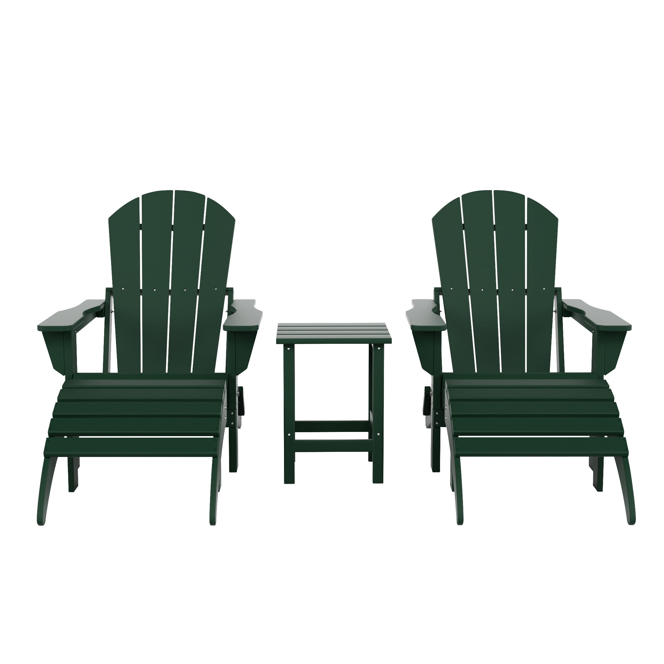 WestinTrends Malibu 5-Piece set classic Adirondack chairs with ottoman and a small coffee table (2 seater), Dark Green