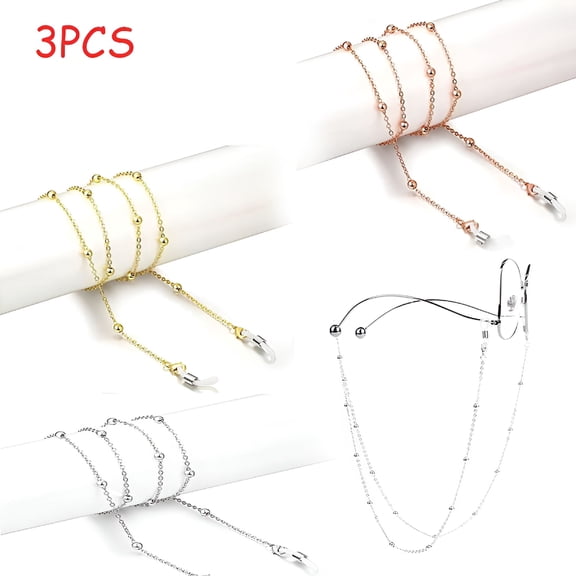 DESIGNICE 3 Pcs 18K Gold Plated Glasses Chain for Women, Sunglass Chain String Strap, Eyeglass Retainer Eyewear Holder for Girls (Silver, Gold, Rose Gold)